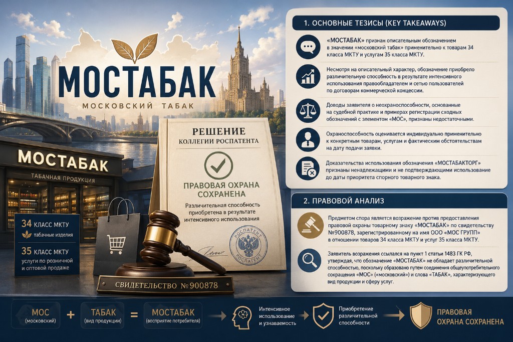 Товарный знак МОСТАБАК: решение Роспатента о приобретённой различительной способности по свидетельству № 900878